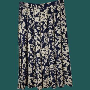 St.Michael Vtg Style Floral Pleated Midi Skirt Navy & Cream Sz 16